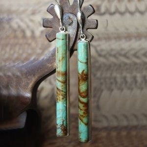 🤠Western Boho Faux Green Blue Long style Silver Earrings Gift Turquoise Boho